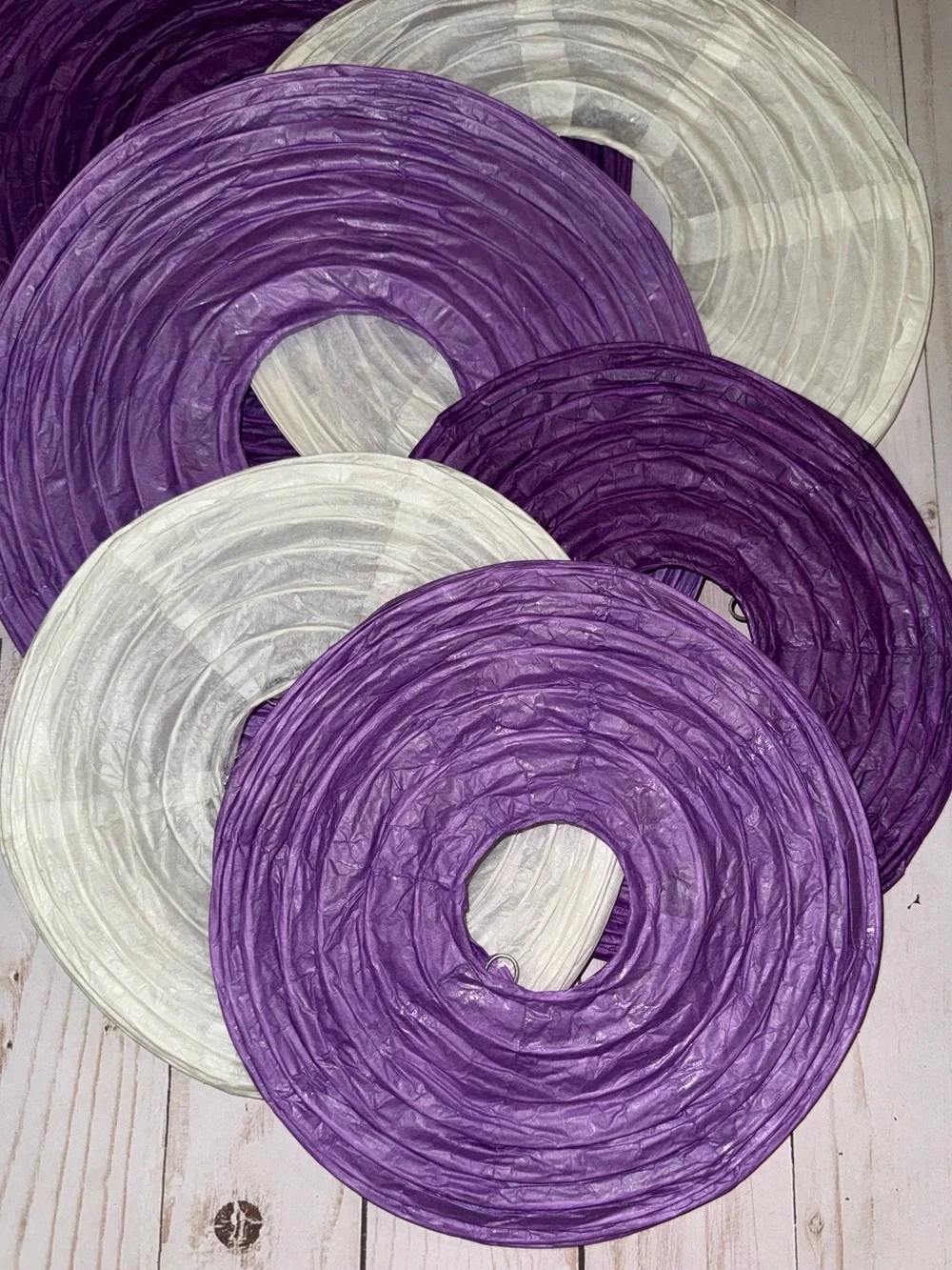 Purple and white party supplies